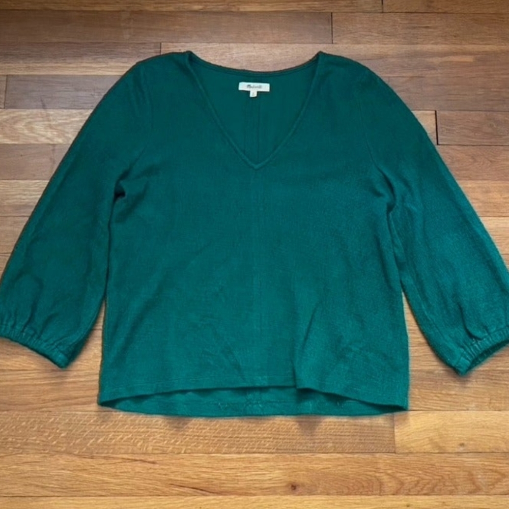 NWT MADEWELL TEXTURE&THREAD FULL SLEEVE DEEP GREEN V-NECK BLOUSE SIZE SMALL - Picture 4 of 9